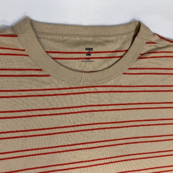 Mode of One Mens Long Sleeve Relaxed Stripe T Shirt Cinnamon Brulee XXL - Picture 2 of 6